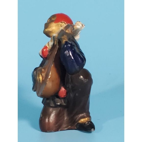 ANTIQUE Bronze Sculpture Cold Painted 3" Musician Singer French Mandolin - Picture 6 of 10